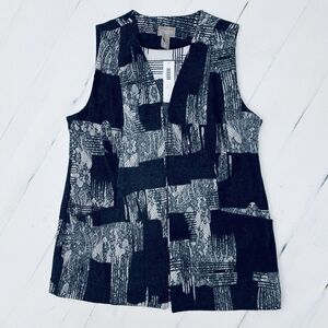 NEW Chico’s Womens Lace Overlay Jenna Vest Black Gray Open Front Vest Size 1/Med